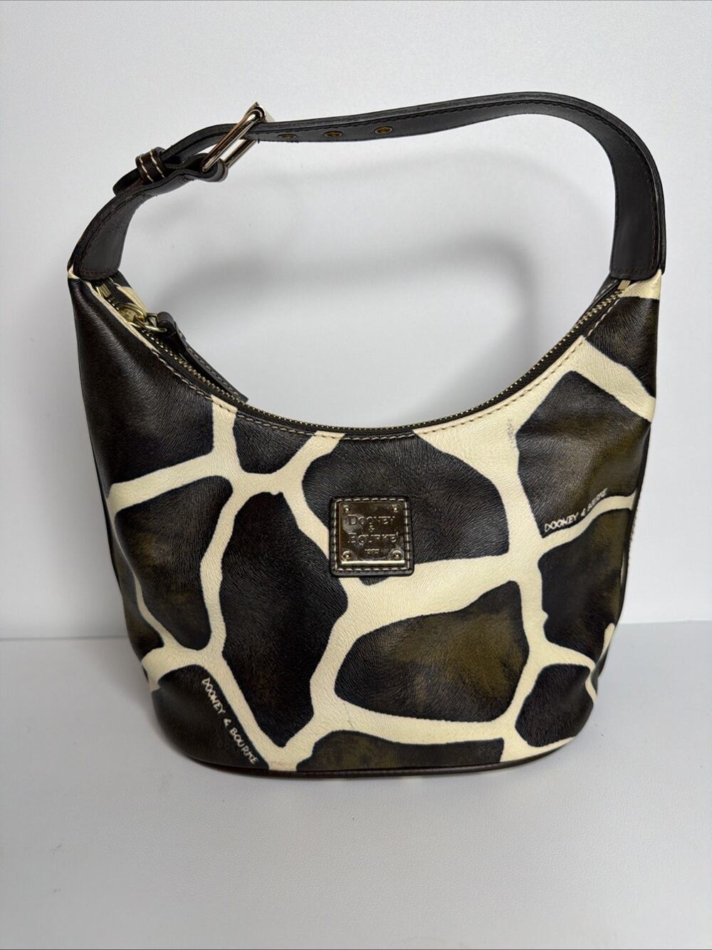 Vintage Dooney & Bourke Giraffe Print Leather Hobo Shoulder Bag Y2K Excellent